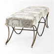 Pemberly Row Light And Dark Gray Fabric Seat with Antique Gold Metal Frame Bench