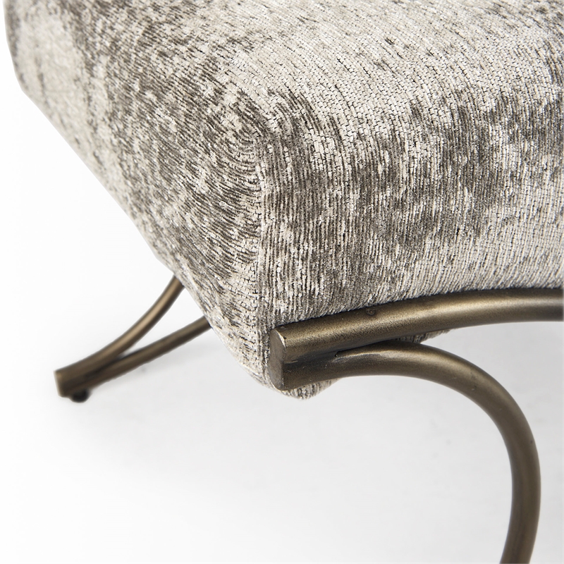 Pemberly Row Light And Dark Gray Fabric Seat with Antique Gold Metal Frame Bench