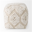 Pemberly Row Contemporary 16Lx16Wx16H Cream/Beige Patterned Cotton Pouf