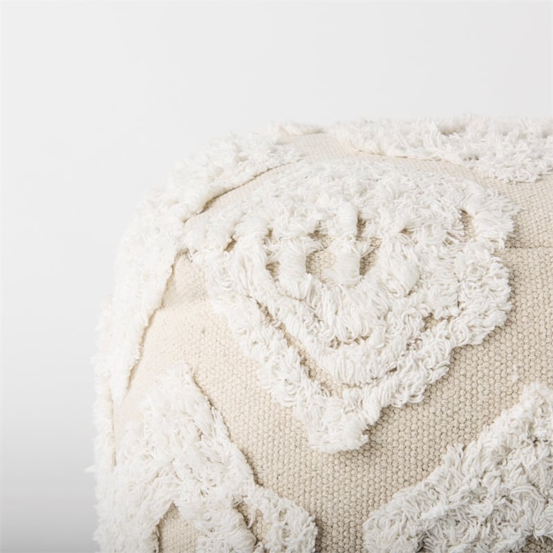 Pemberly Row Contemporary 16Lx16Wx16H Cream/Beige Patterned Cotton Pouf