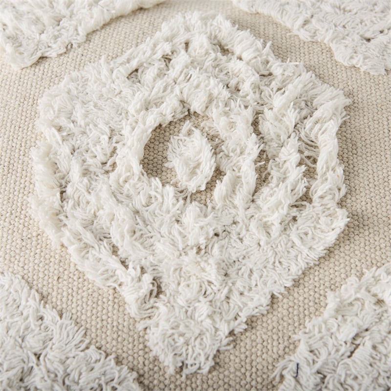 Pemberly Row Contemporary 16Lx16Wx16H Cream/Beige Patterned Cotton Pouf