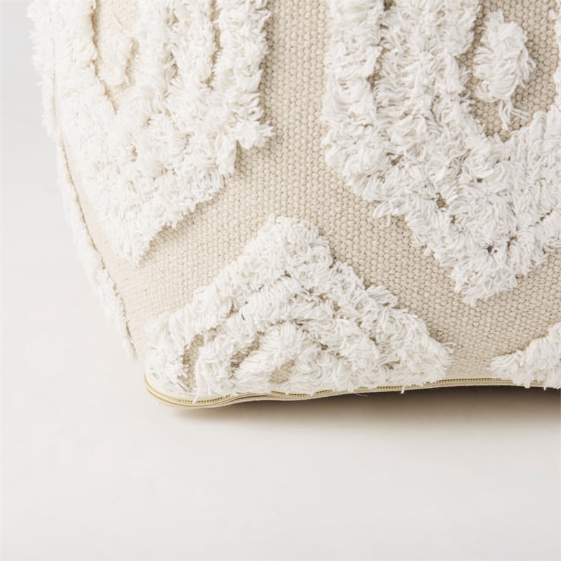 Pemberly Row Contemporary 16Lx16Wx16H Cream/Beige Patterned Cotton Pouf