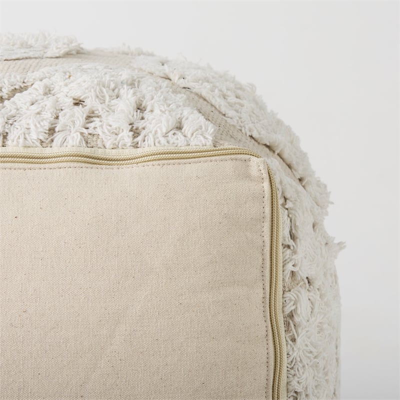 Pemberly Row Contemporary 16Lx16Wx16H Cream/Beige Patterned Cotton Pouf