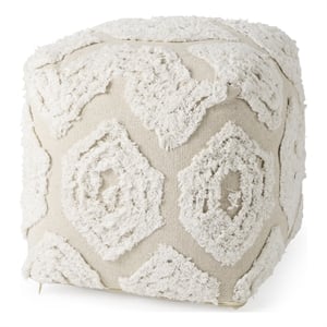 Pemberly Row Contemporary 16Lx16Wx16H Cream/Beige Patterned Cotton Pouf