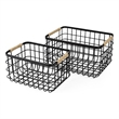 Pemberly Row Matte Black Metal with Rope Trim Rectangular Baskets in Set of 2