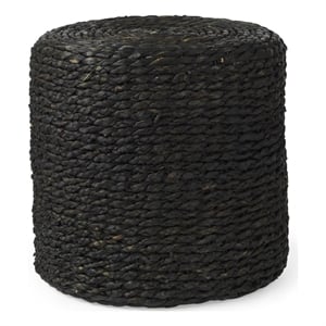 Pemberly Row 17.7Lx17.7Wx17.7H Black Cornhusk And Water Hyacinth Round Pouf
