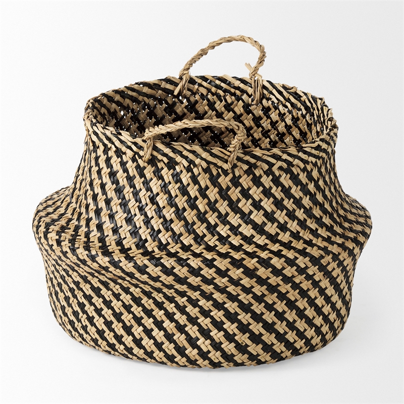 Pemberly Row Light/Dark Brown Cross Patterend Belly Seagrass Basket in Set of 3