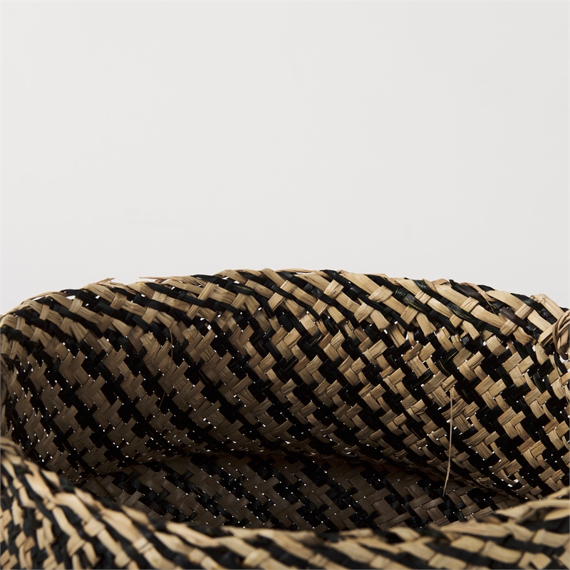 Pemberly Row Light/Dark Brown Cross Patterend Belly Seagrass Basket in Set of 3