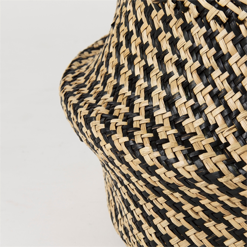 Pemberly Row Light/Dark Brown Cross Patterend Belly Seagrass Basket in Set of 3
