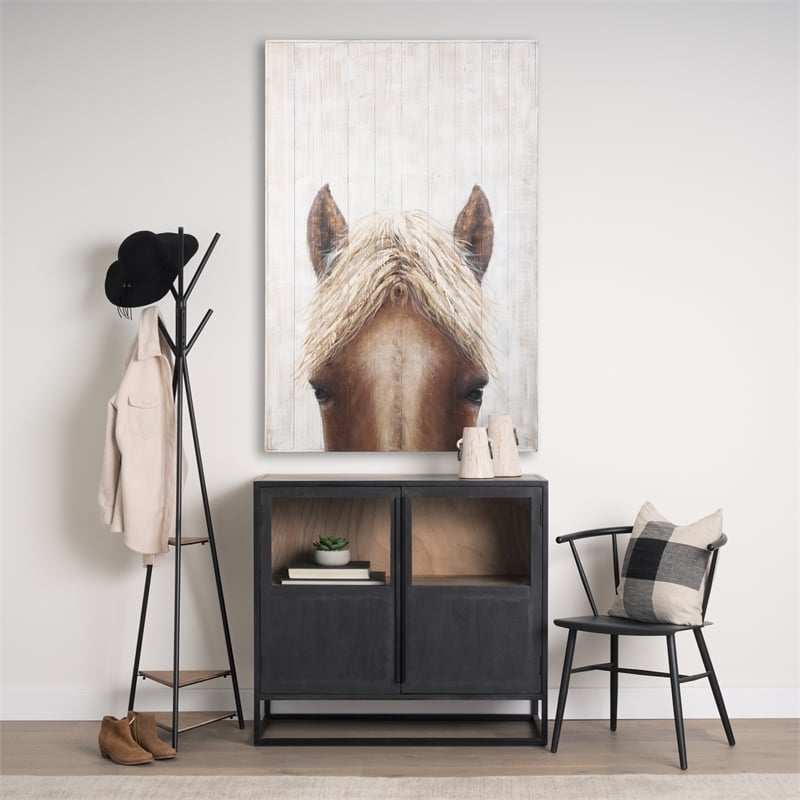 Pemberly Row Contemporary Horse Fringe Painting On Wood in Blue