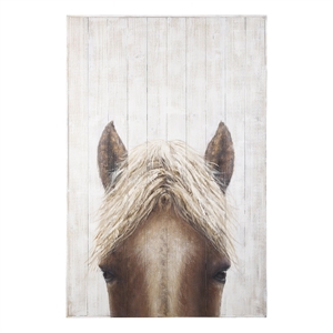 Pemberly Row Contemporary Horse Fringe Painting On Wood in Blue