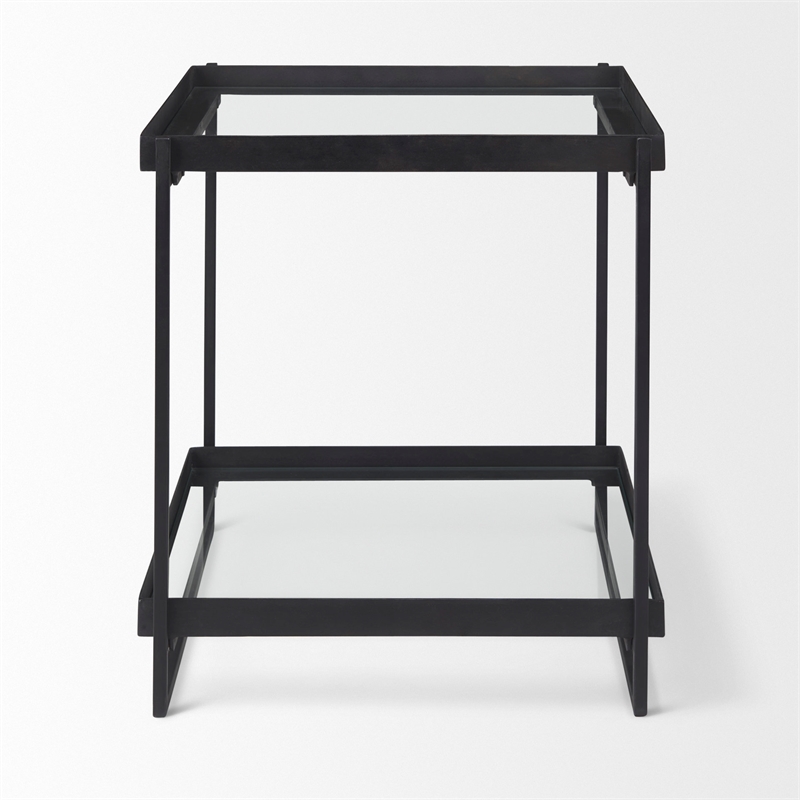 Pemberly Row Contemporary Black Metal with Glass Accent Table