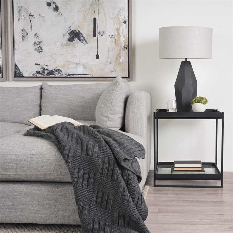 Pemberly Row Contemporary Black Metal with Glass Accent Table