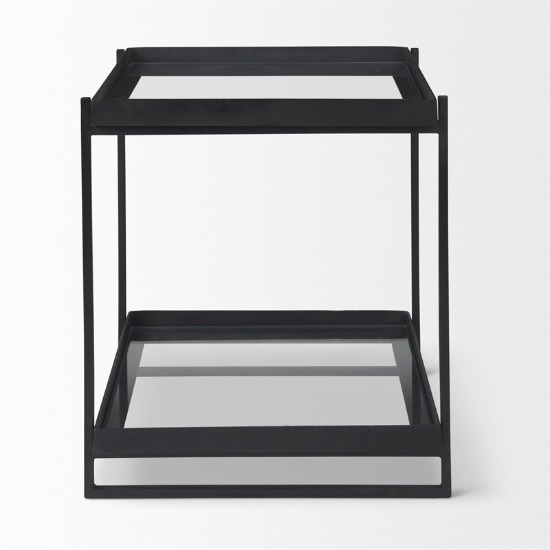 Pemberly Row Contemporary Black Metal with Glass Accent Table