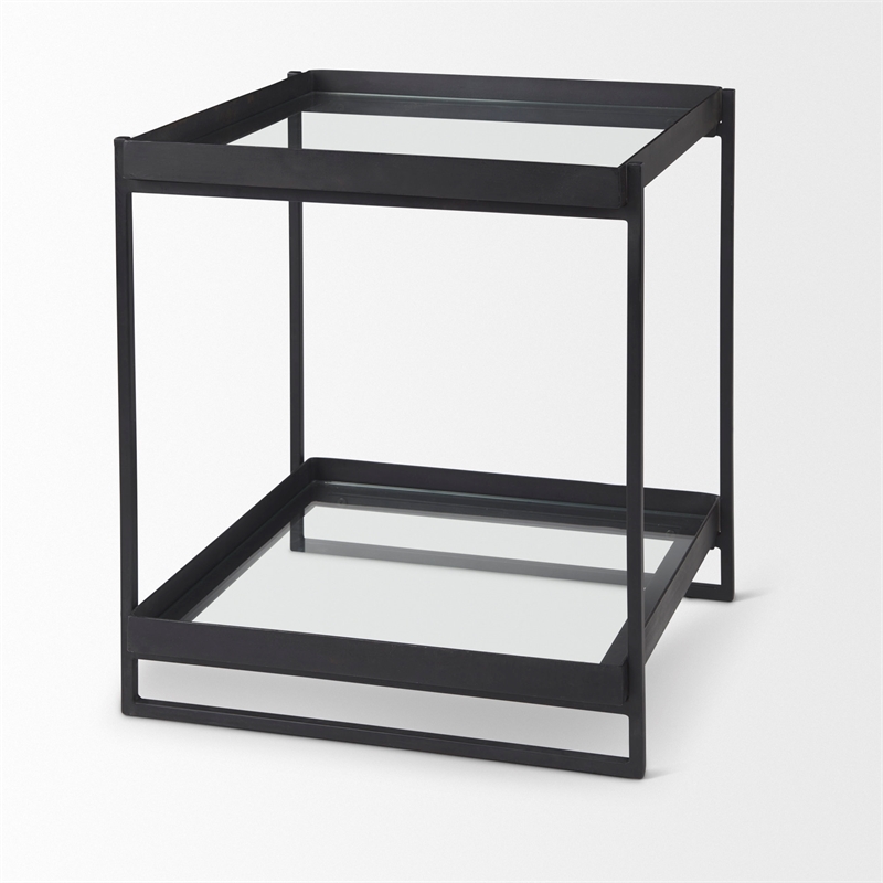 Pemberly Row Contemporary Black Metal with Glass Accent Table