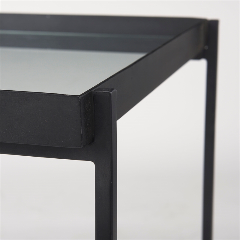 Pemberly Row Contemporary Black Metal with Glass Accent Table
