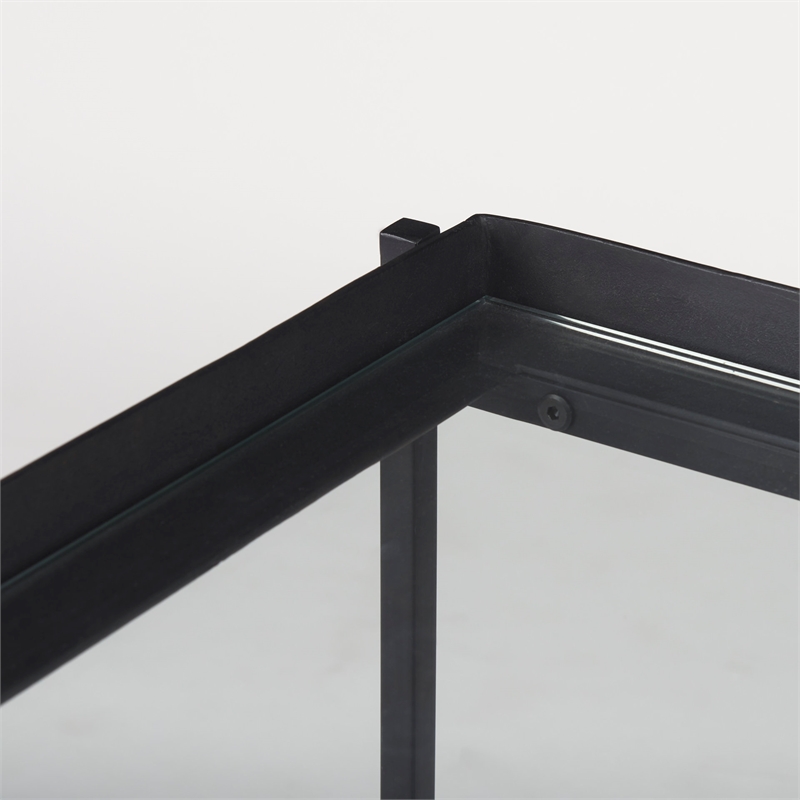 Pemberly Row Contemporary Black Metal with Glass Accent Table