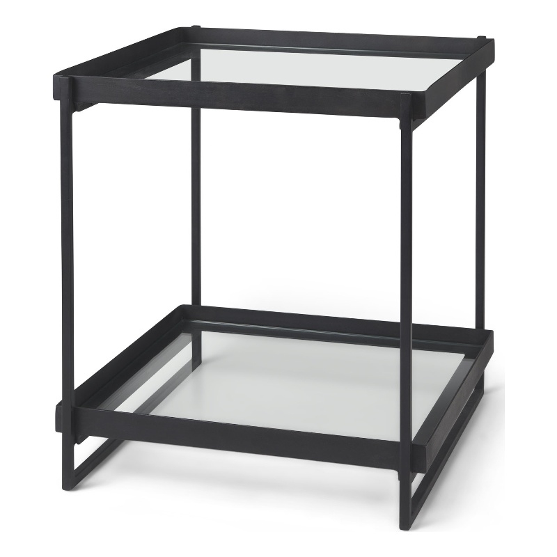 Pemberly Row Contemporary Black Metal with Glass Accent Table