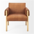 Pemberly Row Contemporary Brown Leather with Light Wood Accent Chair