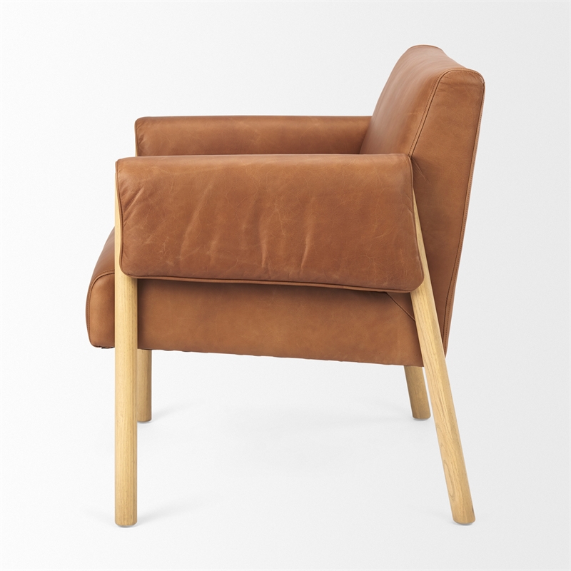 Pemberly Row Contemporary Brown Leather with Light Wood Accent Chair