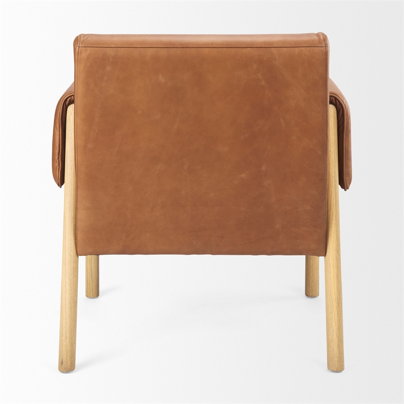 Pemberly Row Contemporary Brown Leather with Light Wood Accent Chair