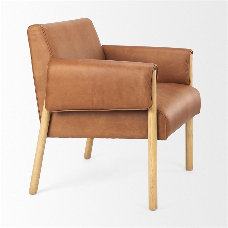 Pemberly Row Contemporary Brown Leather with Light Wood Accent Chair
