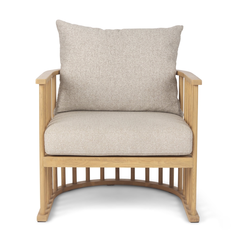 Pemberly Row Beige Fabric with Light Brown Wood Accent Chair