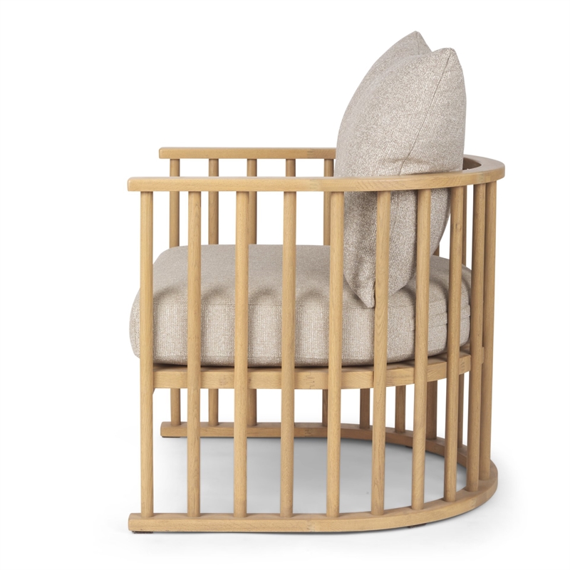 Pemberly Row Beige Fabric with Light Brown Wood Accent Chair