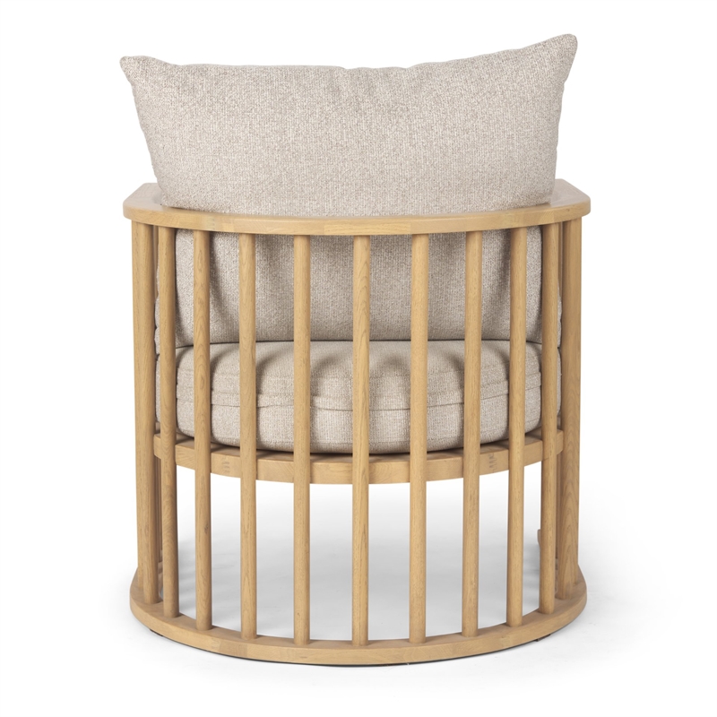 Pemberly Row Beige Fabric with Light Brown Wood Accent Chair