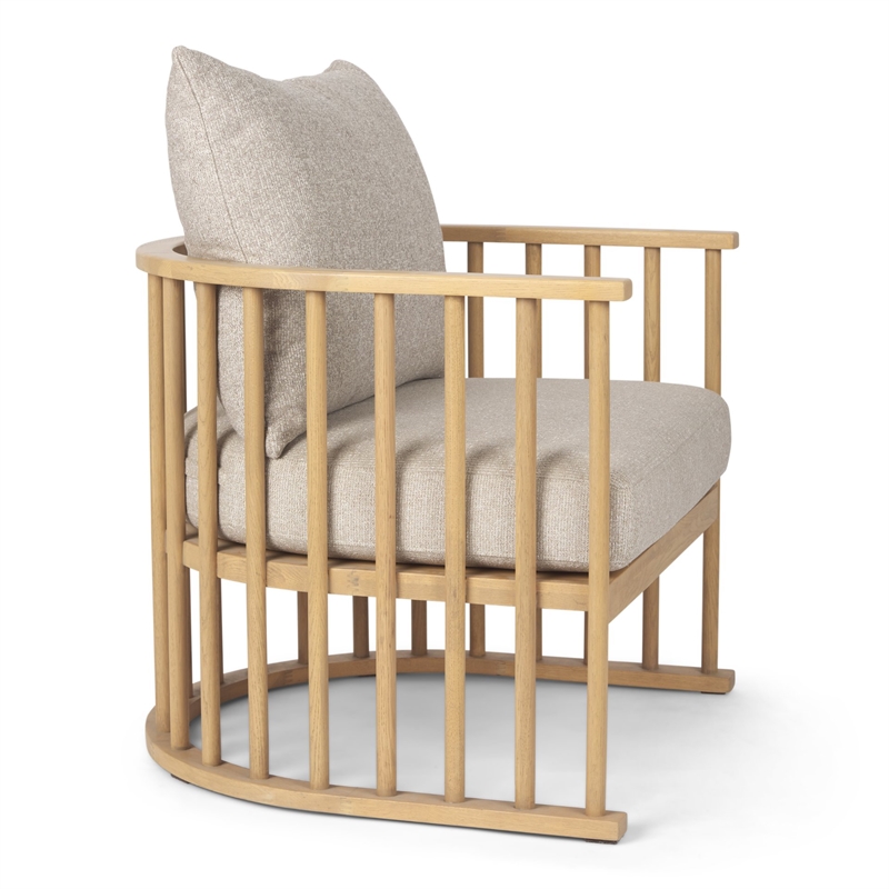 Pemberly Row Beige Fabric with Light Brown Wood Accent Chair