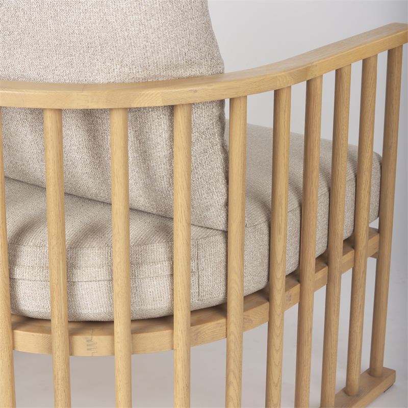 Pemberly Row Beige Fabric with Light Brown Wood Accent Chair