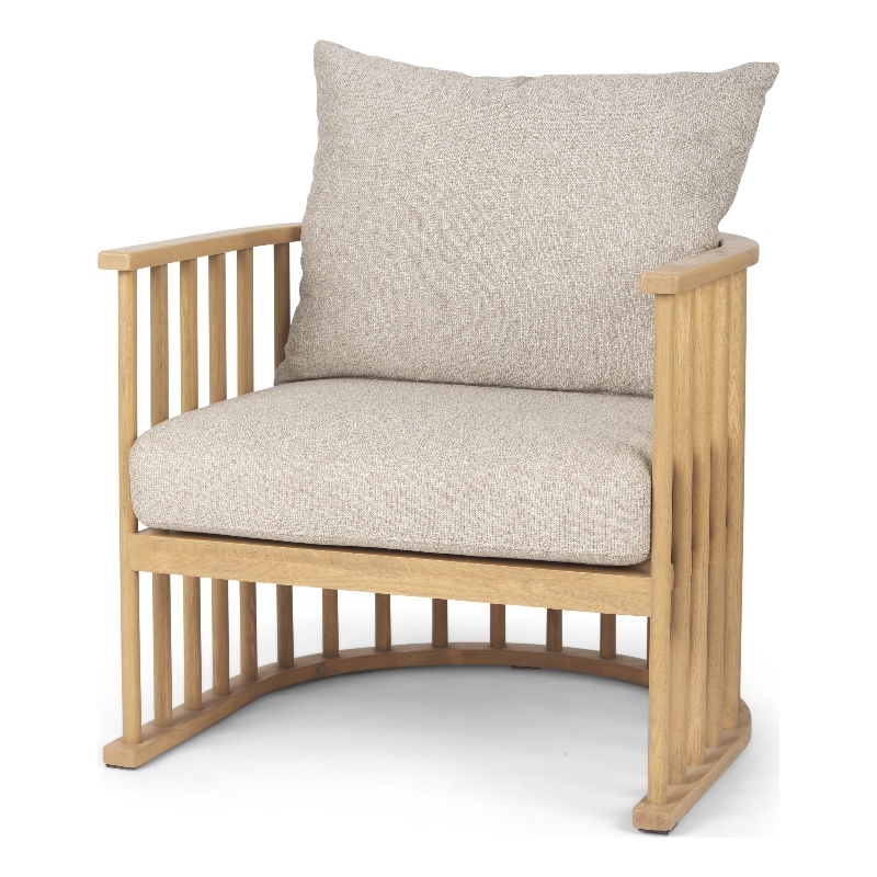 Pemberly Row Beige Fabric with Light Brown Wood Accent Chair