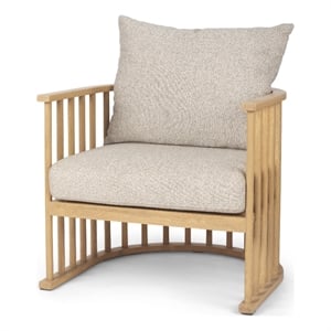 Pemberly Row Beige Fabric with Light Brown Wood Accent Chair