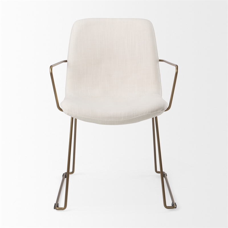 Pemberly Row Cream Fabric Wrap Gold Metal Frame Dining Chair