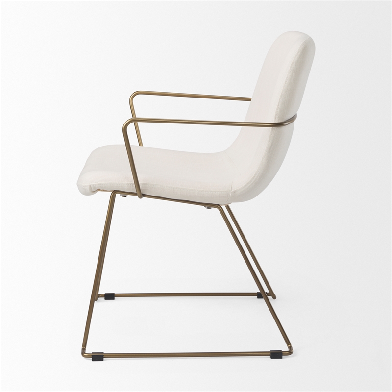Pemberly Row Cream Fabric Wrap Gold Metal Frame Dining Chair