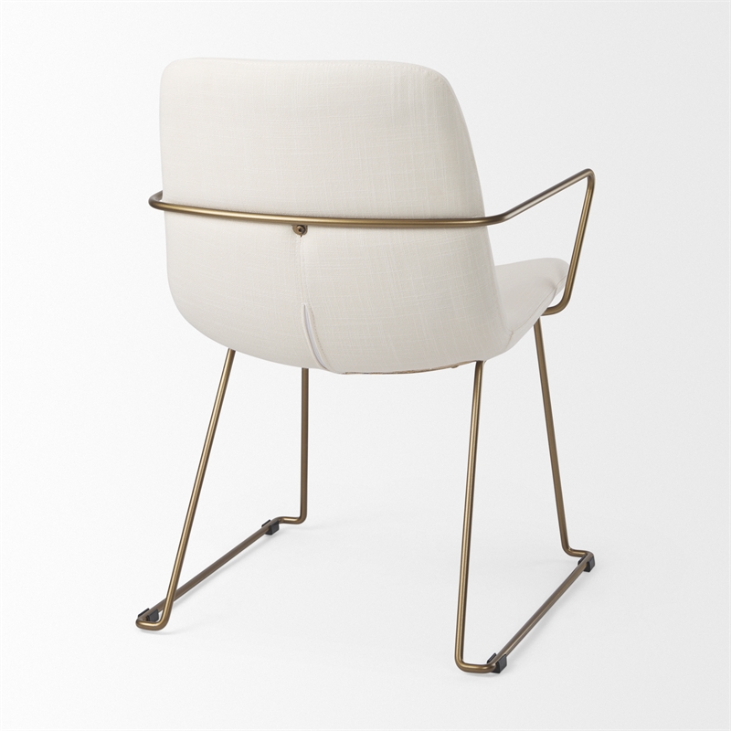 Pemberly Row Cream Fabric Wrap Gold Metal Frame Dining Chair