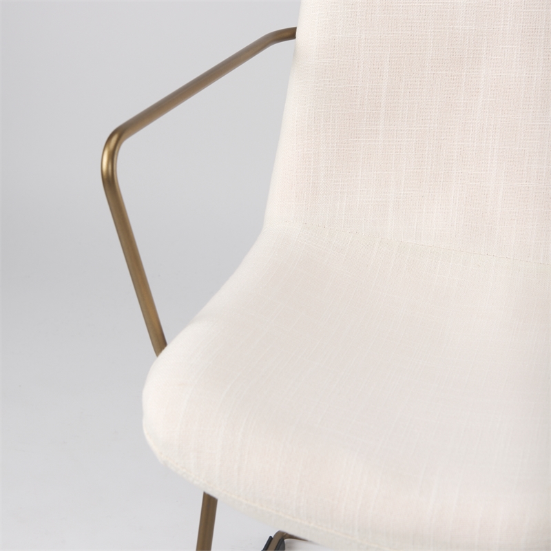 Pemberly Row Cream Fabric Wrap Gold Metal Frame Dining Chair
