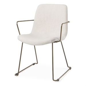 Pemberly Row Cream Fabric Wrap Gold Metal Frame Dining Chair