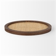 Pemberly Row Contemporary Cane And Medium Brown Wood Round Tray
