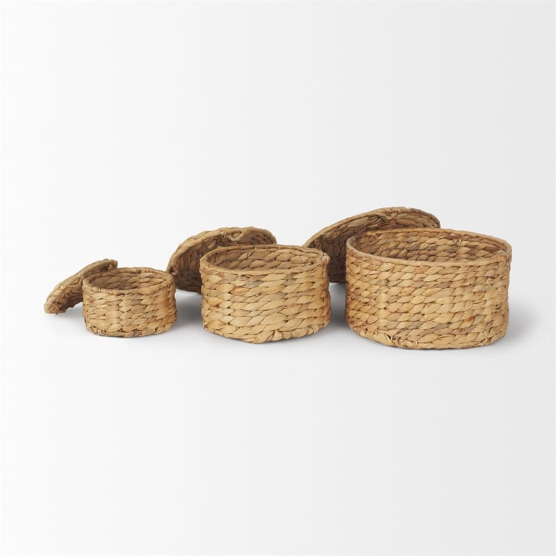 Pemberly Row Set of 3 Nesting Water Hyacinth Boxes With Lids in Brown