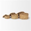 Pemberly Row Set of 3 Nesting Water Hyacinth Boxes With Lids in Brown