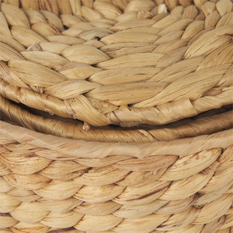 Pemberly Row Set of 3 Nesting Water Hyacinth Boxes With Lids in Brown