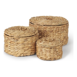 Pemberly Row Set of 3 Nesting Water Hyacinth Boxes With Lids in Brown