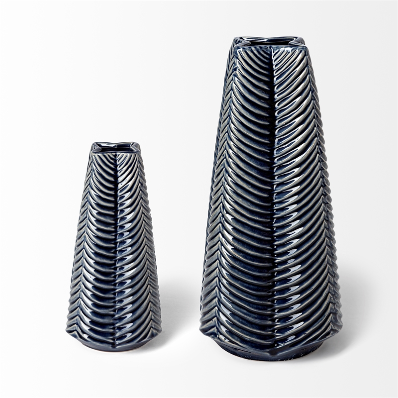 Pemberly Row Contemporary Small Dark Navy Gloss Ceramic Vase