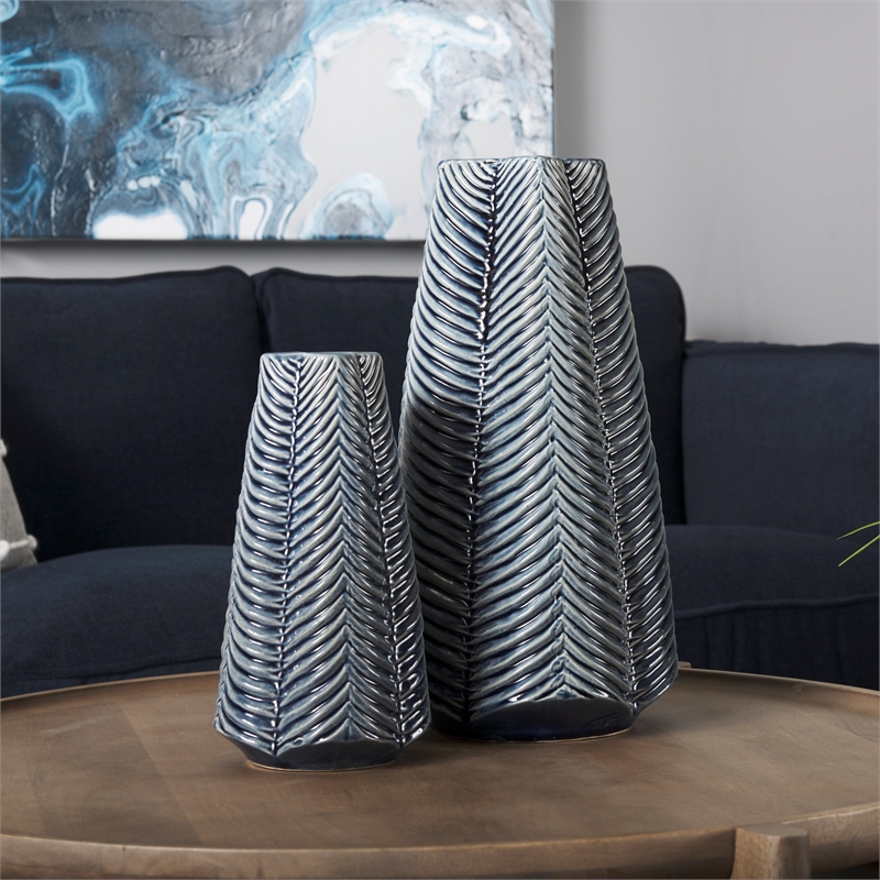 Pemberly Row Contemporary Small Dark Navy Gloss Ceramic Vase
