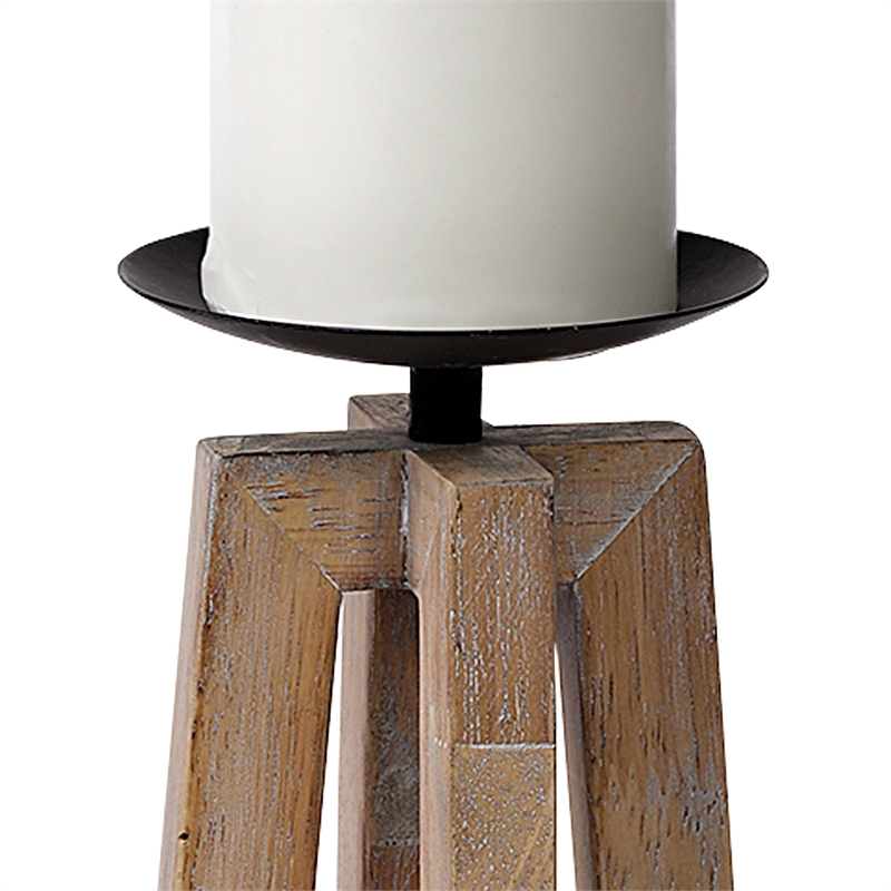 Pemberly Row Small Light Brown Wood Pedestal Base Table Candle Holder