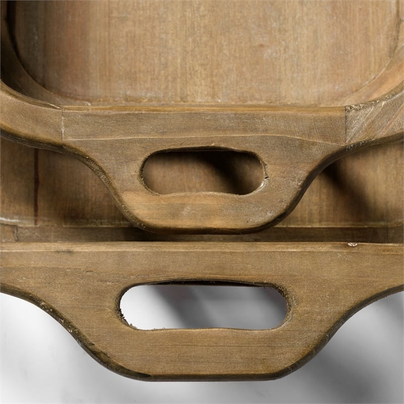 Pemberly Row Set of 2 Natural Wood Slated Nesting Trays in Brown
