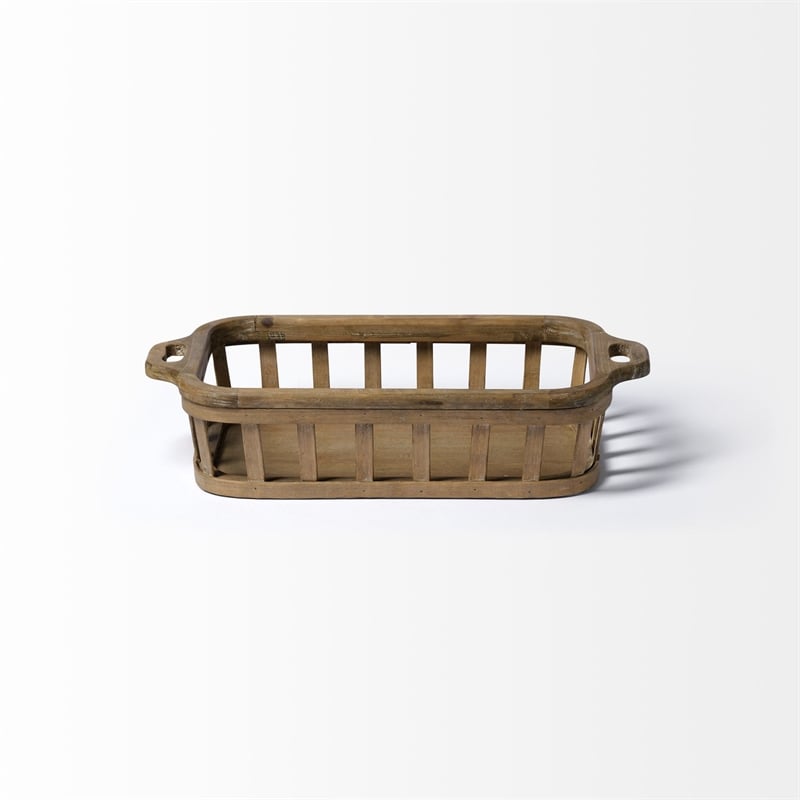 Pemberly Row Set of 2 Natural Wood Slated Nesting Trays in Brown