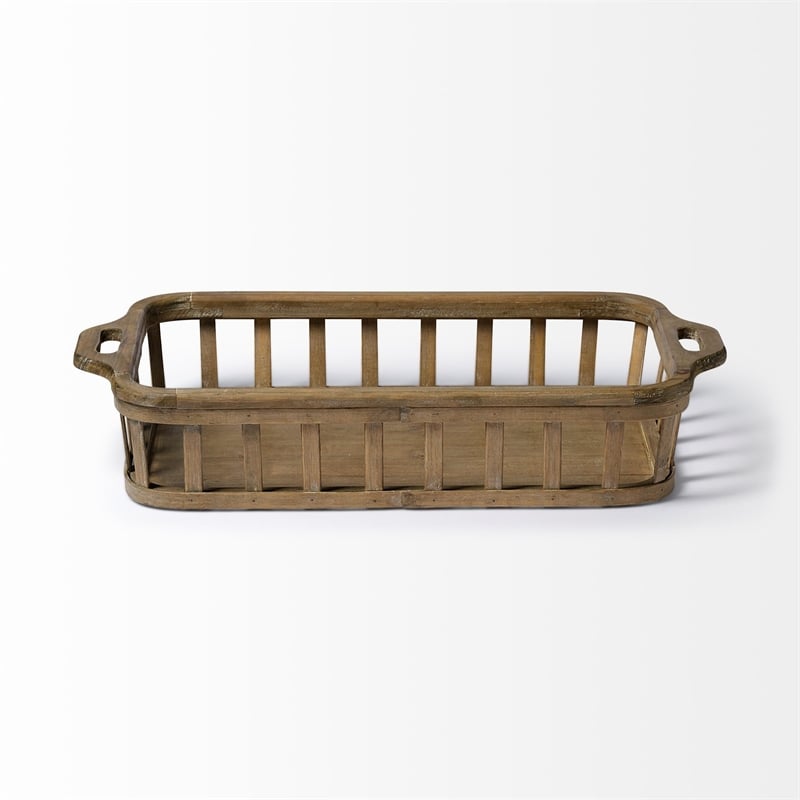 Pemberly Row Set of 2 Natural Wood Slated Nesting Trays in Brown