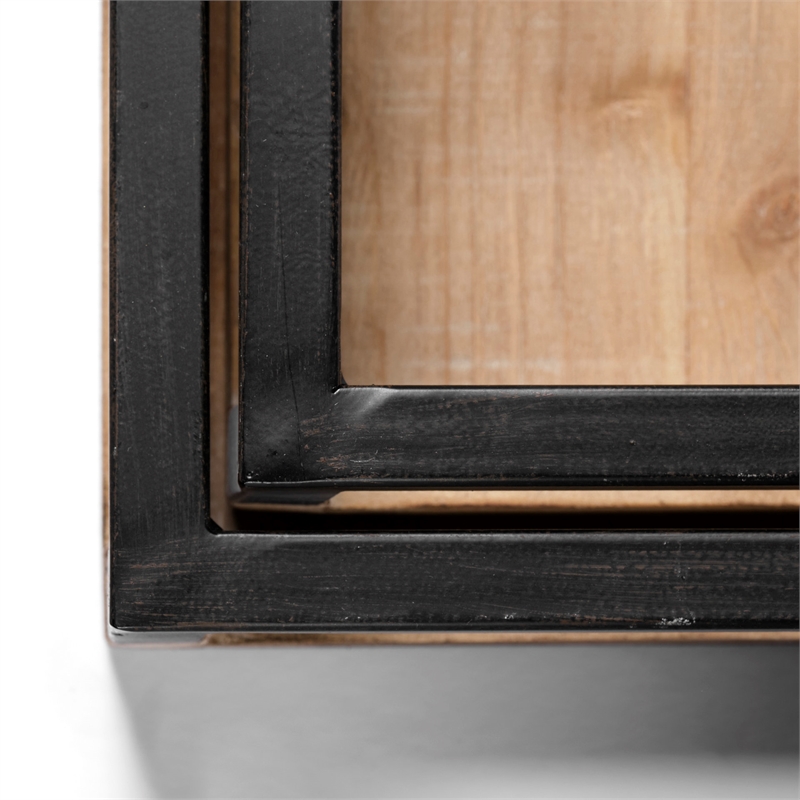 Pemberly Row Natural Wood with Black Metal Nesting Trays in Brown (Set of 2)
